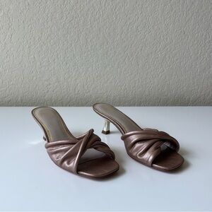 PAIGE Mia Metallic Leather Kitten Heel Sandals | Rose Gold | Size 6 | NWOT